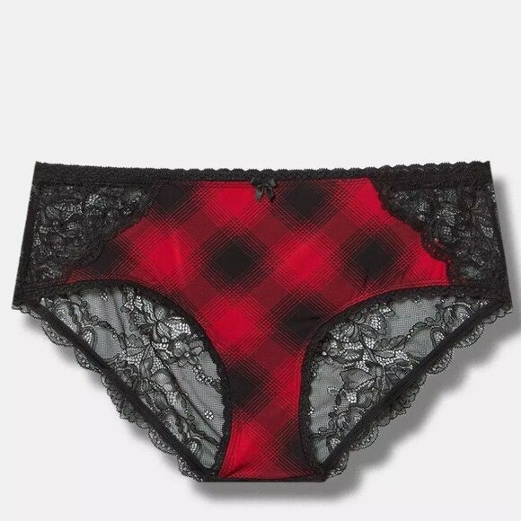 Torrid Panties 4X Hipster Red Plaid Sheer XO Back Second Skin Microfiber Plus - Picture 1 of 3